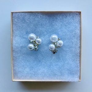 Vintage Faux Pearl & Rhinestone Cluster Clip-On Earrings
